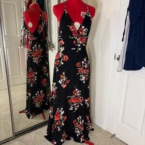 Lush Black and Red Floral Maxi Dress